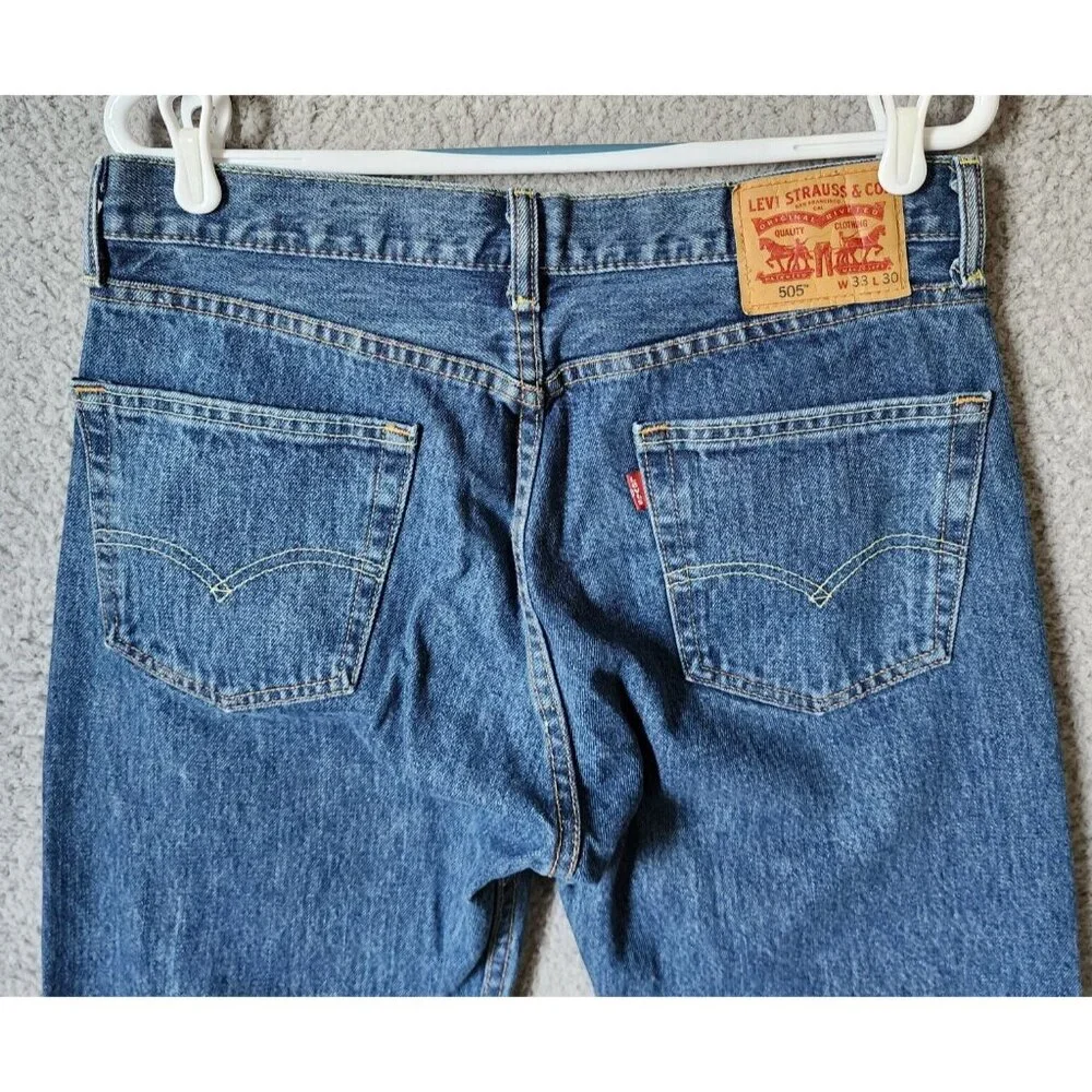Levi's 505 Blue Denim Classic‎ Straight Leg Jeans Size 33 x 30 100% Cotton